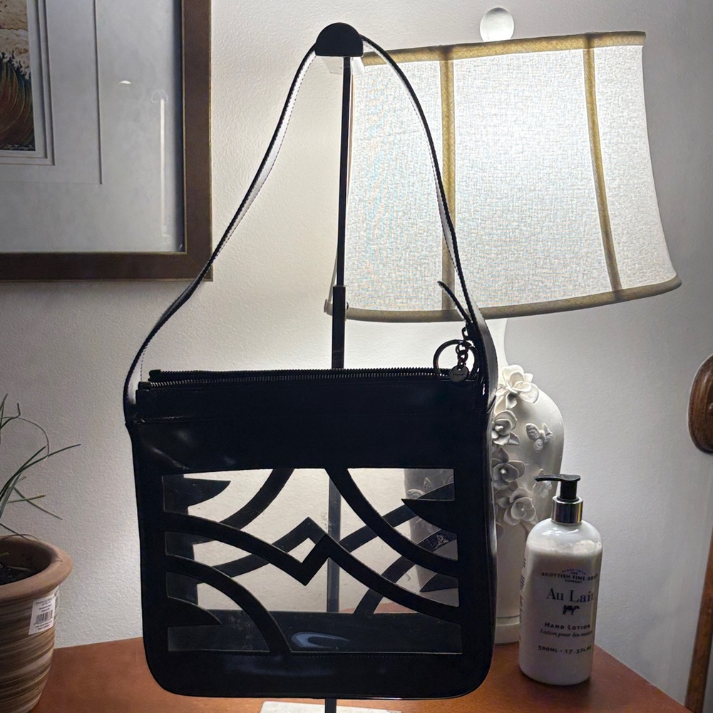 Salvatore Ferragamo Black and Clear Geometric Shoulder Bag